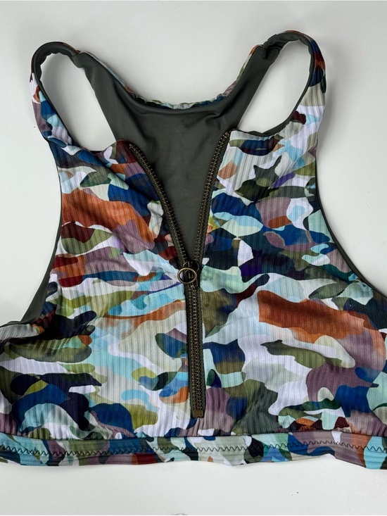 BECCA Other - BECCA Multicolor Camo Zip-Front Bikini Top - Blue, Green, Brown, Purple